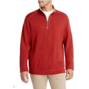 Tommy Bahama Mens XXL 1/4 Zip Sweater Pullover Long Sleeve Burnt Orange Rust Red